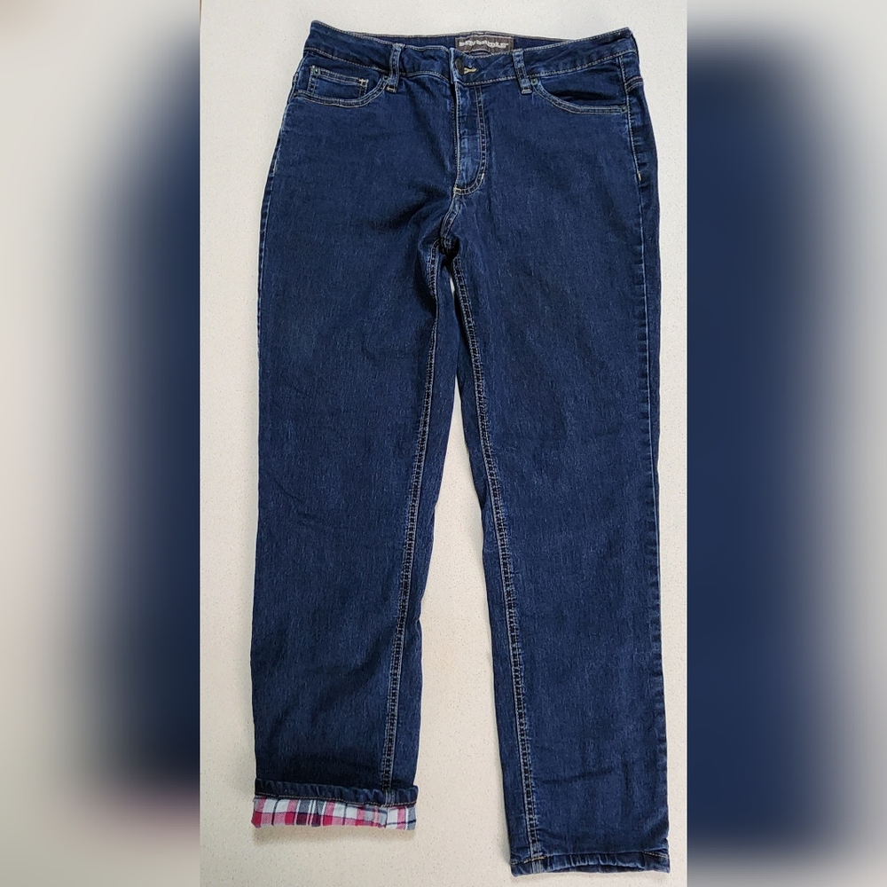 Bit & Bridle Women's Plaid Flannel Lined Denim Blue Jeans, Size 12, 29"